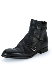 Alexander McQueen Monk Strap Leather Boot Black