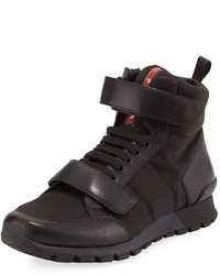 Prada Nylon Leather Hiking Boot Black