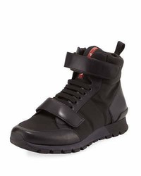 Prada Nylon Leather Hiking Boot Black