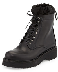 Prada Nylon Lined Leather Combat Boot Black