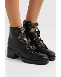Valentino Plum Lace Up Leather Boots Black