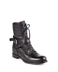 Prada Leather Lace Up Mid Calf Boots Nero Black