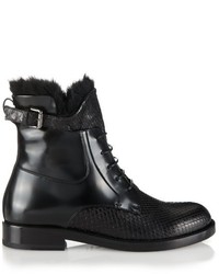 Lanvin Python And Leather Fur Trim Ankle Boots