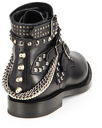 Saint Laurent Rangers Embellished Leather Lace Up Ankle Boots