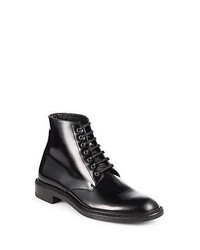 Saint Laurent Army Patent Leather Lace Up Ankle Boots Black