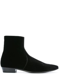 Saint Laurent Deven Velour Ankle Boots