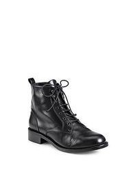 Saint Laurent Patti Leather Lace Up Ankle Boots Black