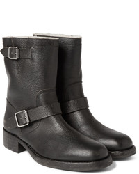 Maison Margiela Shearling Lined Grained Leather Biker Boots