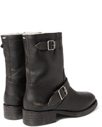 Maison Margiela Shearling Lined Grained Leather Biker Boots