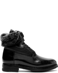 Santoni Shearling Lined Pannelled Leather Boots