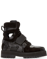 Hood by Air Ssense Black Leather Suede Avalanche Boots