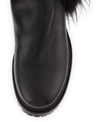 Fendi Tall Fur Fringe Leather Boot Black