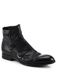 Alexander McQueen Triple Monk Strap Leather Ankle Boots
