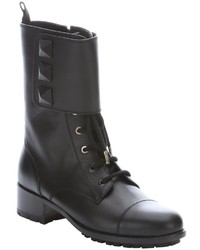 Valentino Black Leather Studded Combat Ankle Boots