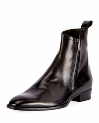 Saint Laurent Wyatt 30 Side Zip Leather Ankle Boot Black