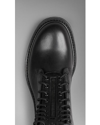 Burberry Zip And Lace Up Leather Military Boots