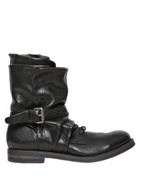 Zip Buckle Buttons Leather Boots
