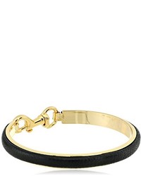 Rebecca Minkoff 14k Gold Plated Brass And Black Leather Dog Clip Bangle Bracelet