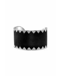 House Of Harlow 1960 Palladium Crystal Pave Cuff With Black Leather