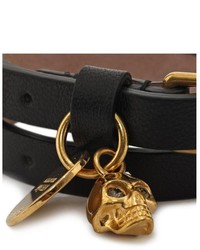 Alexander McQueen Leather Double Wrap Skull Bracelet