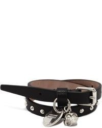 Alexander McQueen Studded Leather Double Wrap Skull Bracelet