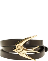 MCQ Alexander Ueen Black Leather Swallow Wrap Bracelet