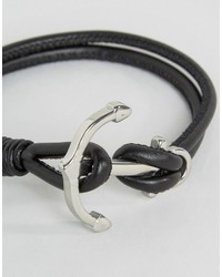 Seven London Anchor Leather Bracelet In Black