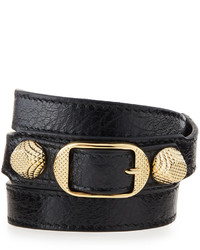 Balenciaga Arena Leather Wrap Bracelet Black