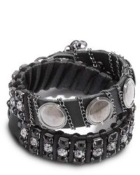 GUESS Black And Hematite Tone Wrap Stud Bracelet