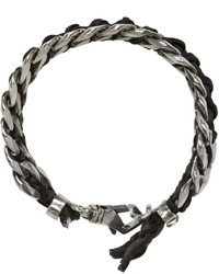 Emanuele Bicocchi Black Braided Leather And Chain Bracelet
