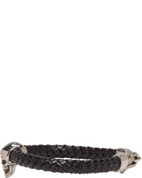 Alexander McQueen Black Braided Leather Skull Bracelet
