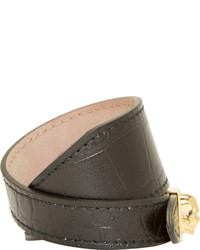 Alexander McQueen Black Croc Embossed Leather Bracelet