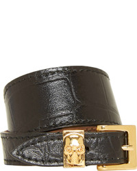 Alexander McQueen Black Croc Embossed Leather Bracelet