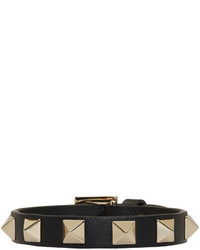 Valentino Black Garavani Leather Single Rockstud Bracelet