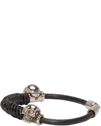 Alexander McQueen Black Leather Braided Skull Bracelet