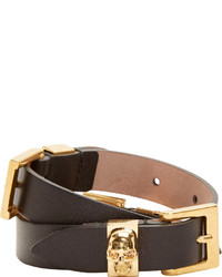 Alexander McQueen Black Leather Double Wrap Bracelet