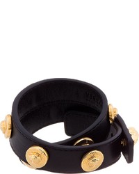 Versace Black Leather Emblem Stud Bracelet
