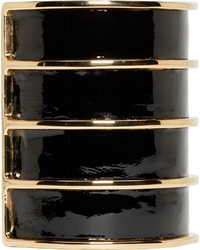 Balmain Black Leather Gold Stacked Cuff