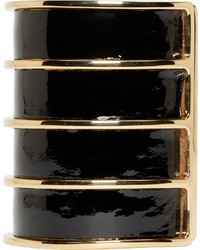 Balmain Black Leather Gold Stacked Cuff