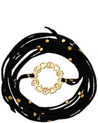 Ettika Black Leather Love And Peace Wrap Bracelet