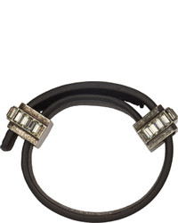 Lanvin Black Leather Pewter Timeless Bracelet
