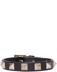 Valentino Black Leather Rockstud Bracelet