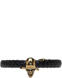 Alexander McQueen Black Leather Skull Bracelet
