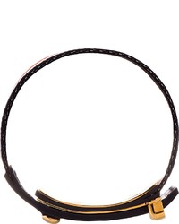 Marni Black Leather Striped Grosgrain Bracelet