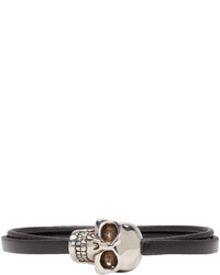 Alexander McQueen Black Leather Triple Strap Skull Bracelet