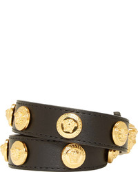 Versace Black Leather Wrap Bracelet