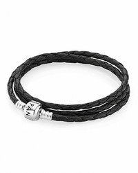 Pandora Bracelet Black Leather Triple Wrap Mots Collection