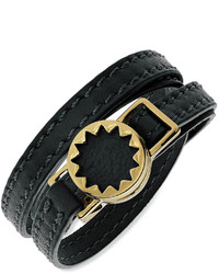 House Of Harlow Bracelet Gold Tone Sunburst And Black Leather Wrap Bracelet