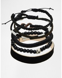 Asos Brand Leather Bracelet Pack In Black