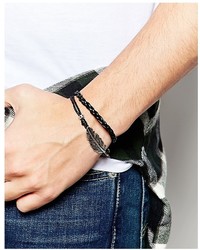 Asos Brand Leather Bracelet Pack With Feather